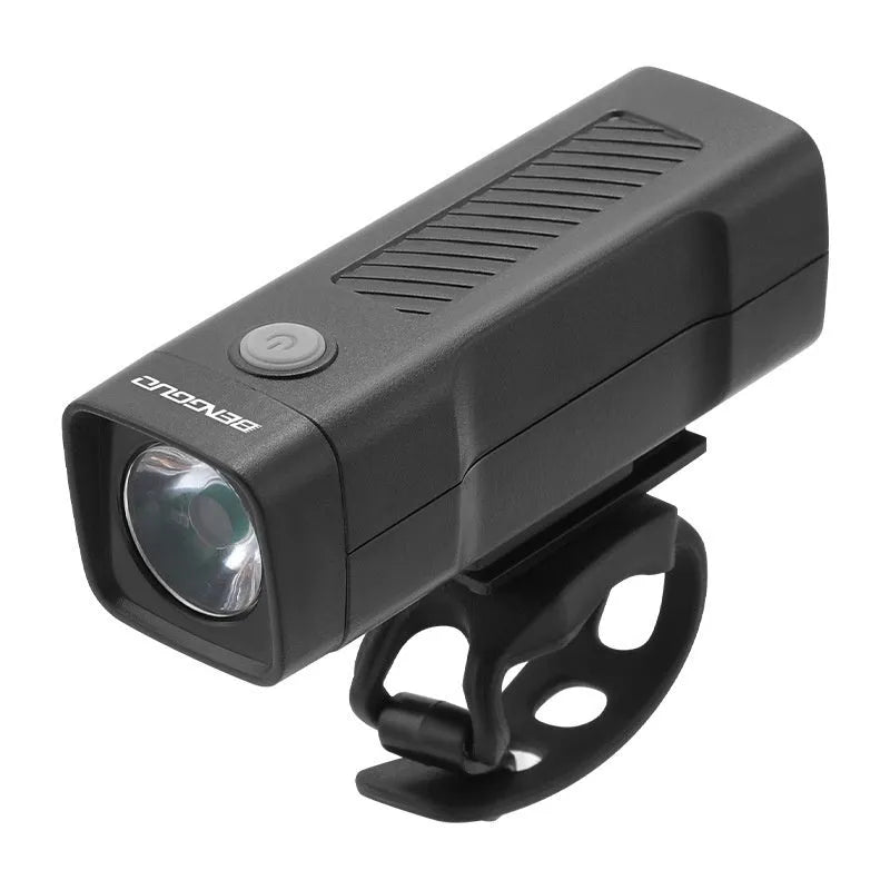 USB rechargeable bicycle headlight with LED lighting and quick release strap bracket