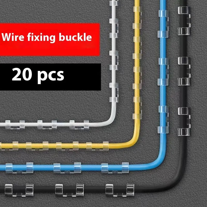 Transparent plastic self-adhesive cable management clips in small, medium, large, extra-large sizes