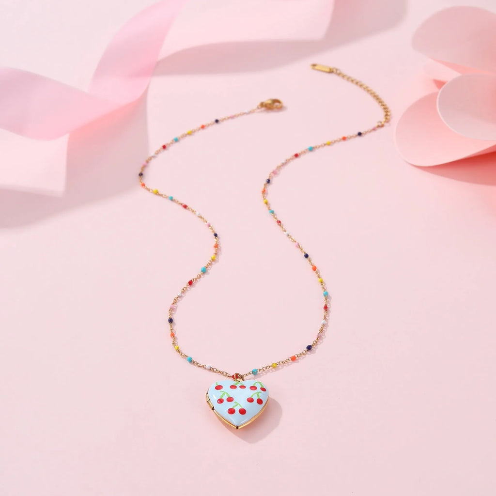 Gold-plated stainless steel necklace with fruit pendant on adjustable chain