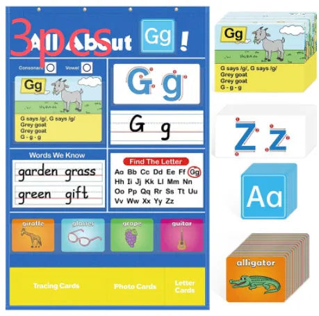 Alphabet learning chart sleeve table with word cards, letter cards, picture cards and letter songs