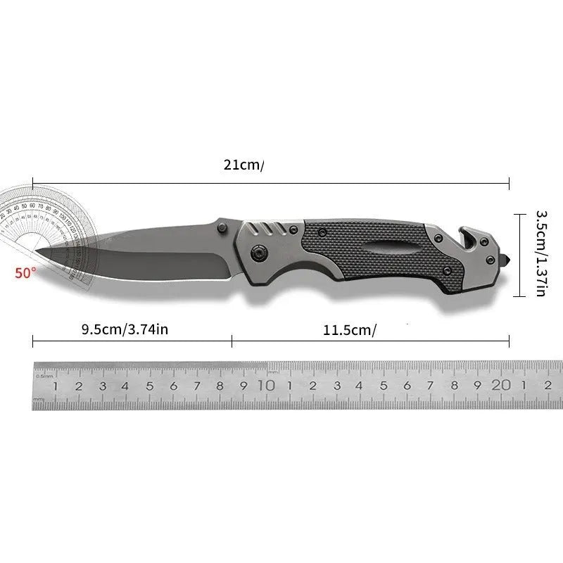 Outdoor alloy folding knife with 115mm handle showing blade in plain or patterned style