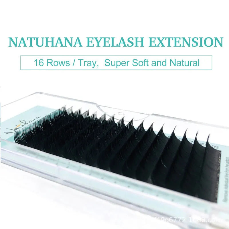 Soft velvet false eyelashes showing range of lengths from 7mm to 15mm and different curl specifications.