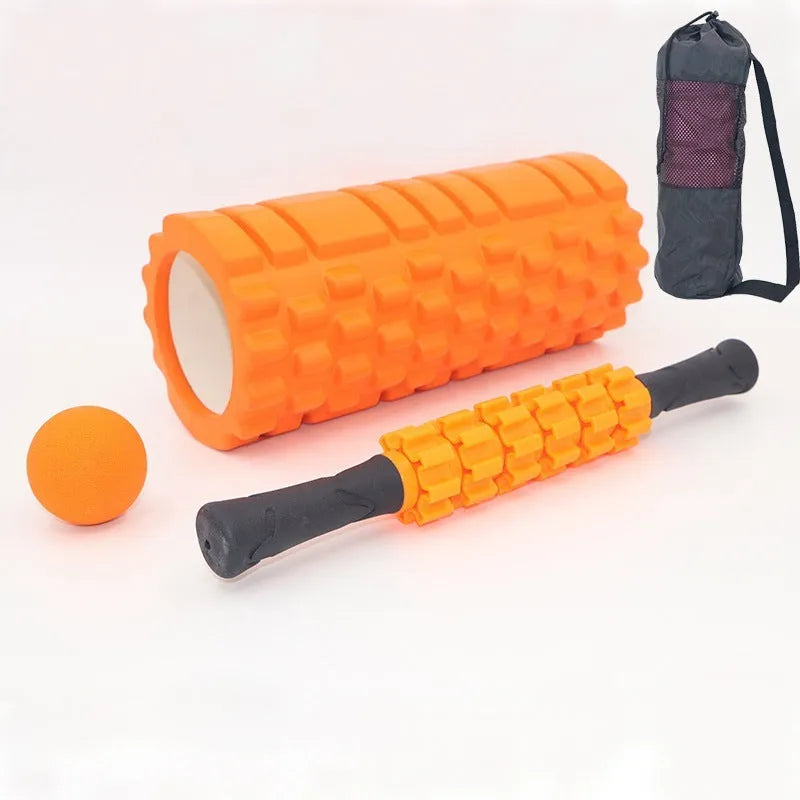 Six black foam roller massage bars showing 33cm length and cylindrical shape