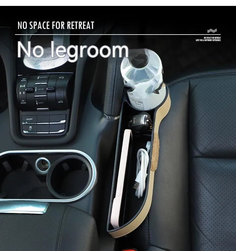 Leather car seat gap storage box with cartoon bear design for vehicle organisation