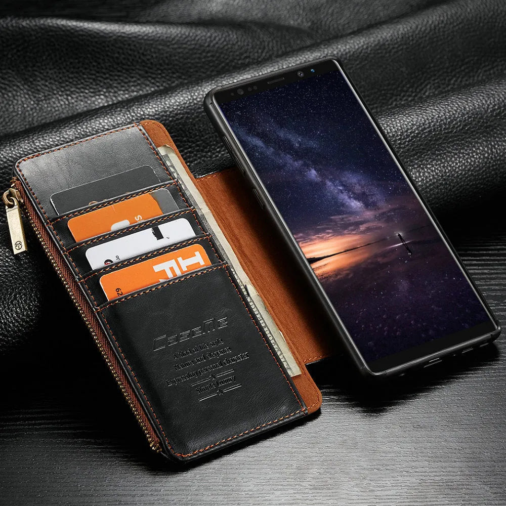 Leather flip phone case for Samsung Note 9 mobile in available colours showing PU leather construction