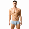 Men's solid colour nylon boxers with mid-low waist design in orange red, cloud blue, green, light blue, or beige