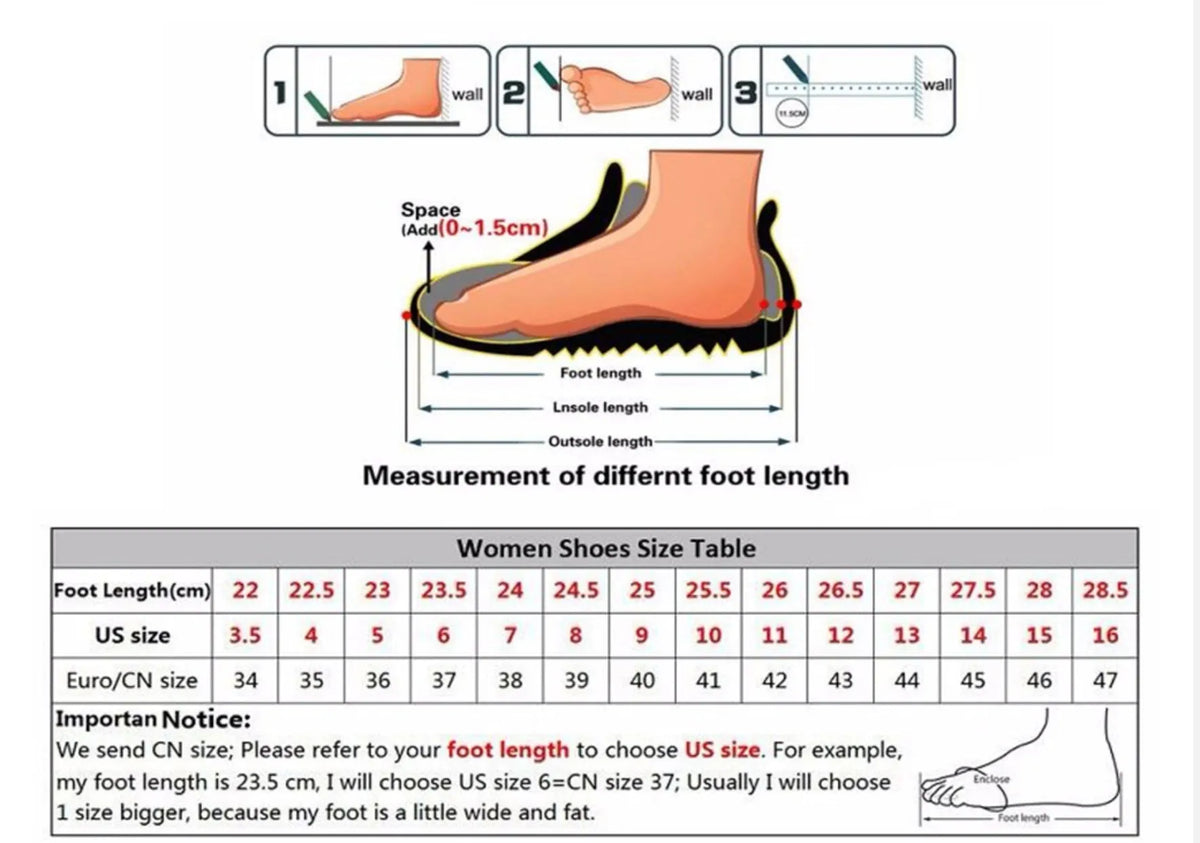 Women's pointed toe sandals with stiletto heel and diamond detail, made from PVC, shown on a size chart.