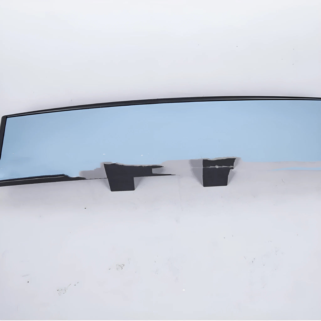 Curved blue anti-glare wide-angle car rearview mirror with snap-on fitting, shown from the front.