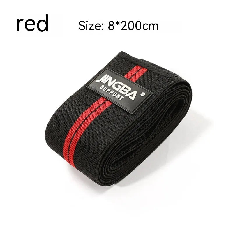 Adjustable sports knee pads for weightlifting and cycling in blue, yellow, red, and grey colours.