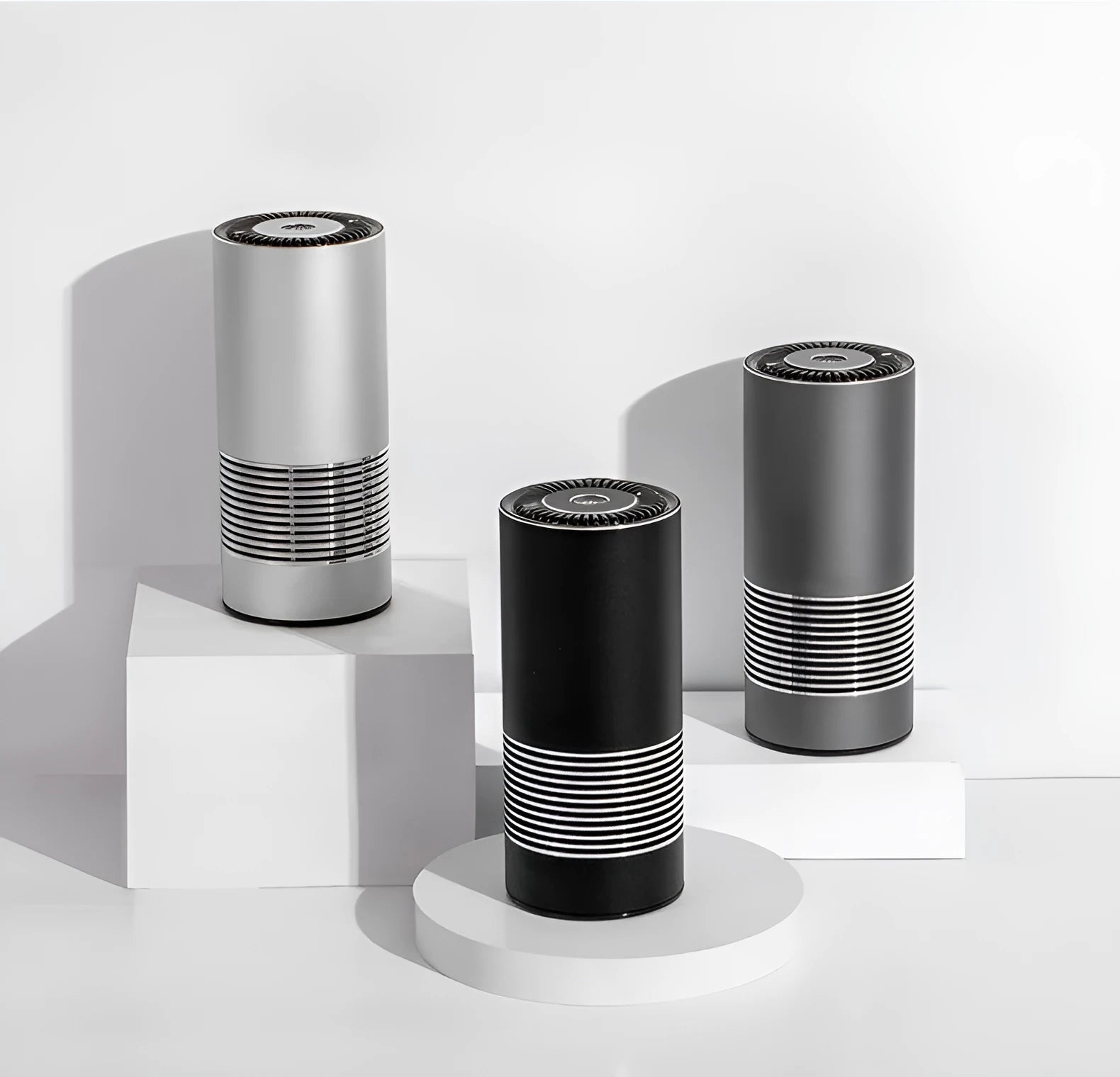 Compact car indoor wireless air purifier in aluminium alloy and ABS construction with negative ion generator