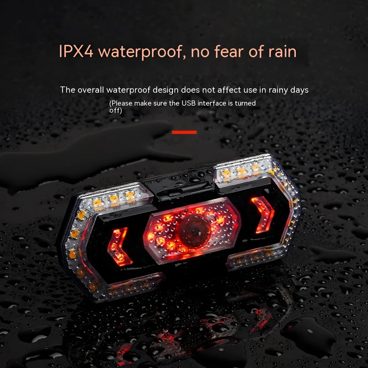 Black wireless remote control car taillight with USB charging port