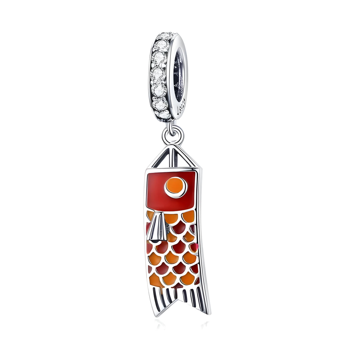 S925 sterling silver carp streamer pendant necklace with zircon detailing