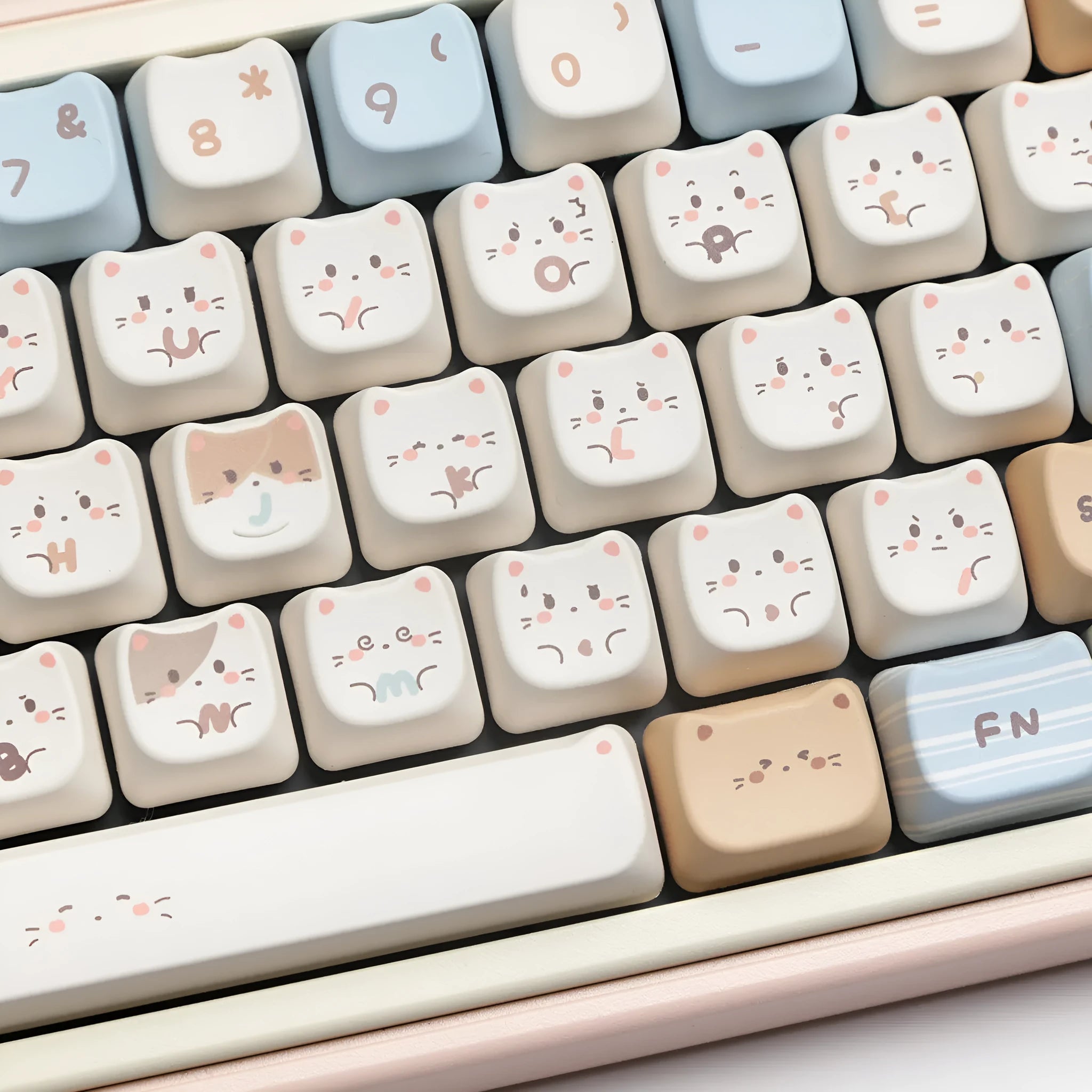 High sea salt cat design PBT key cap set with 7u space bar for March past mechanical keyboards