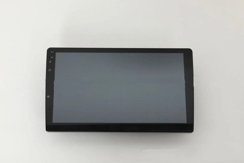 10.1 inch universal Android car stereo with trapezoidal touchscreen display and GPS antenna