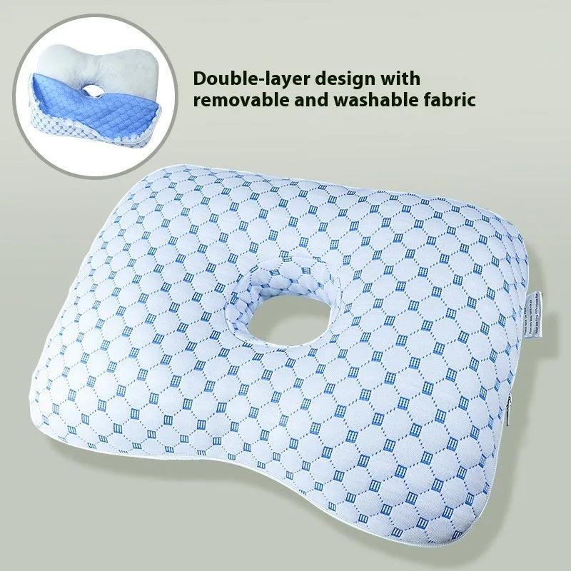 Beauty salon single hole ear pillow for adults in grey colour on a treatment bed.