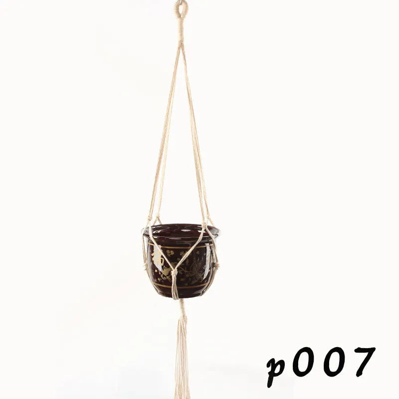 Woven wire plant basket with cotton rope construction in multiple hanging styles