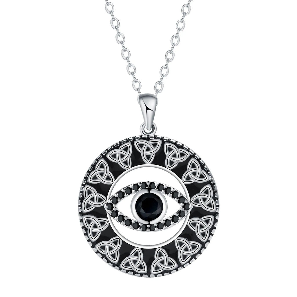 Copper devil's eye pendant necklace for women with a cross chain style and electroplated finish.