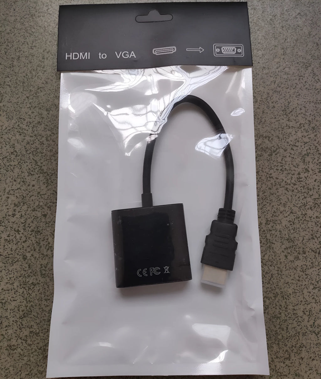 Black and white HDMI to VGA adapter cable with 0.3 metre length