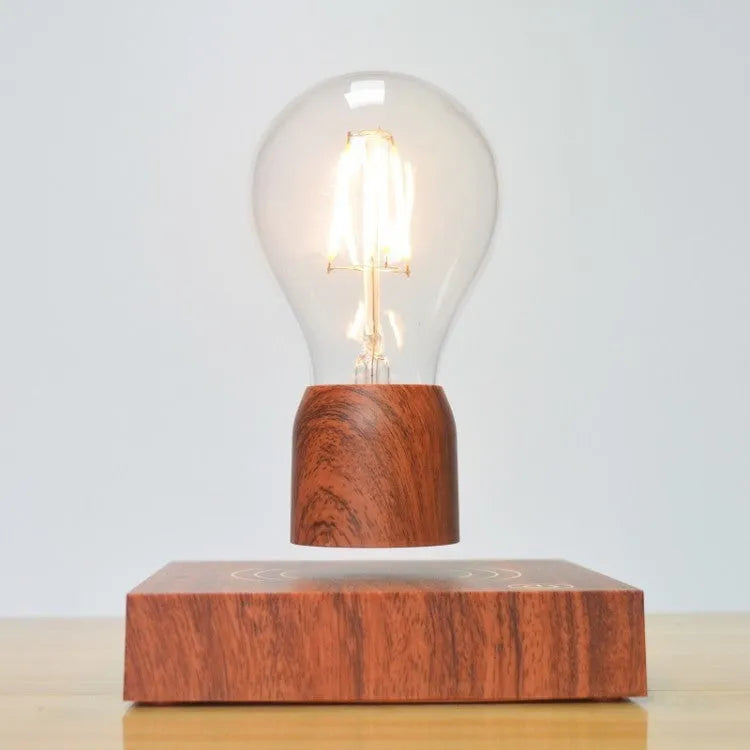 Magnetic levitation floating bulb with imitation wood base and glass enclosure