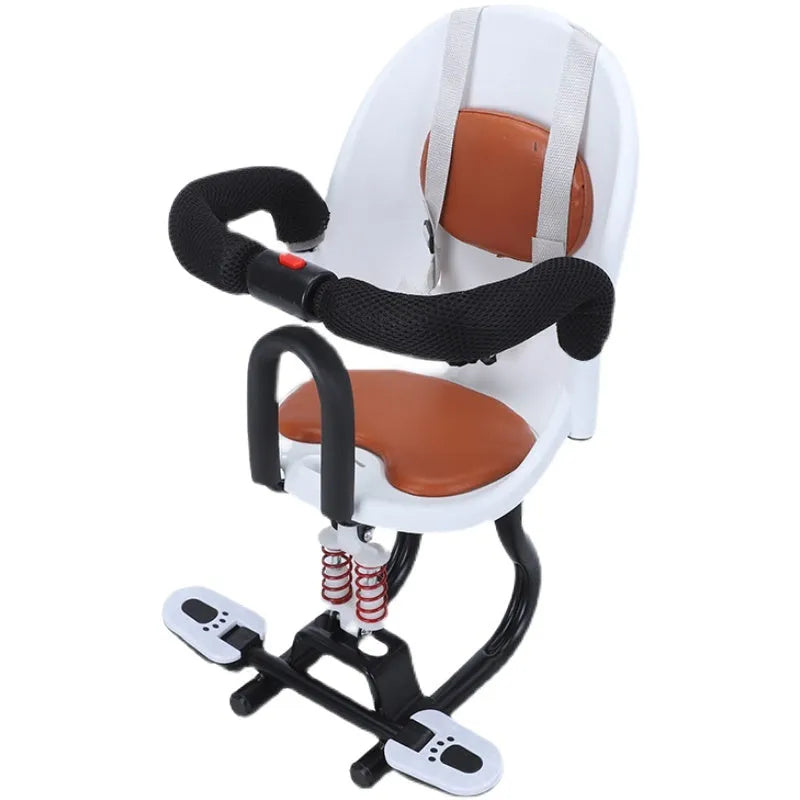 Black high carbon steel front safety seat for a baby on a scooter, dimensions 20x20x53cm.