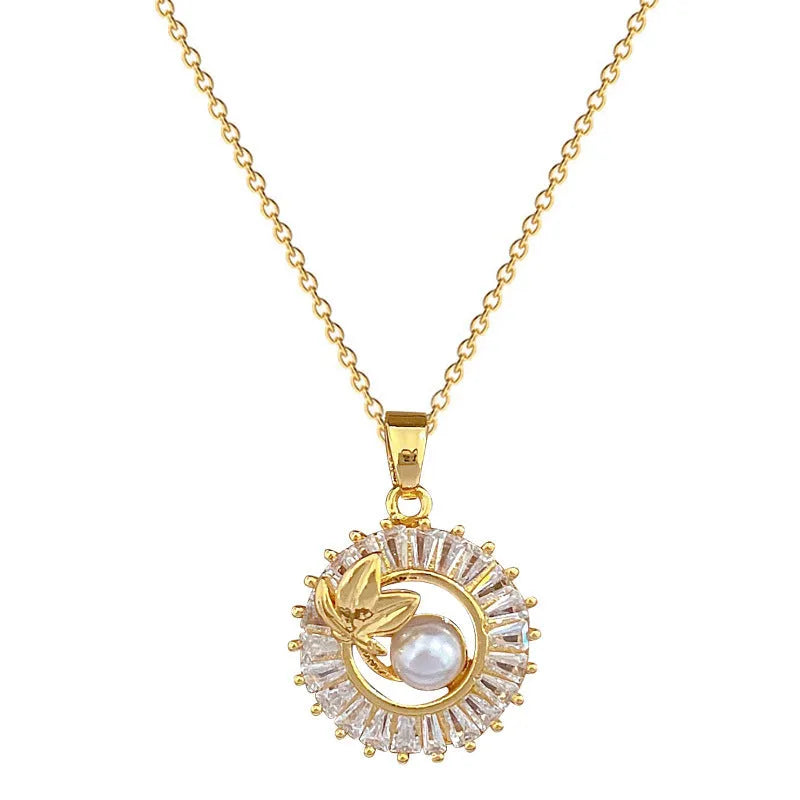 Titanium steel square full diamond personalised ring leaves necklace and earrings jewellery set with gold electroplating