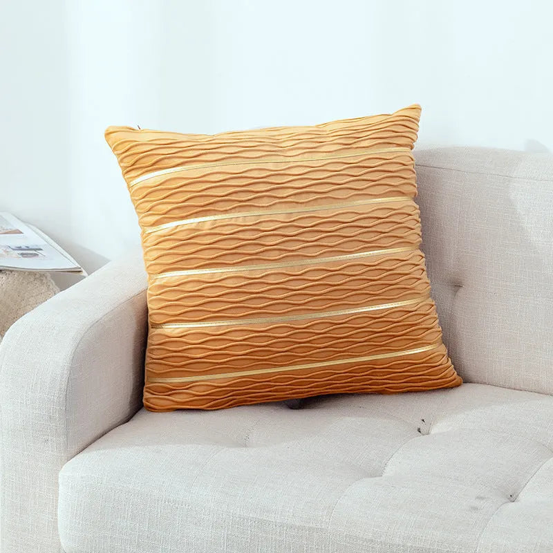 A square striped velvet pillow cover in a chosen colour, measuring 45 by 45 centimetres.