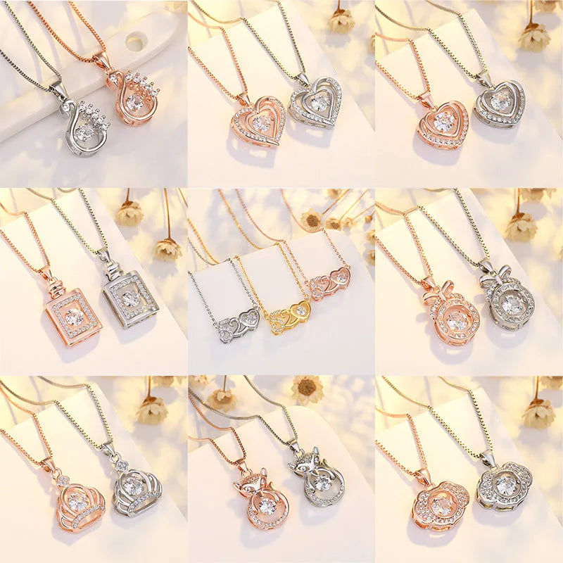 Silver heart necklace with crown and bow details on pendant, adjustable chain