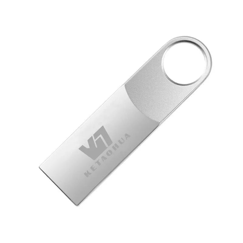 Slim silver metal USB flash drive on a dark background showing its compact 39mm length and 4.5mm thickness.