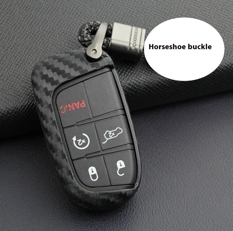 Silicone car key case for Dodge Chrysler Fiat with carbon fibre pattern and optional buckle