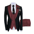 Men's slim fit cotton business suit with coat, vest and trousers in black colour combination