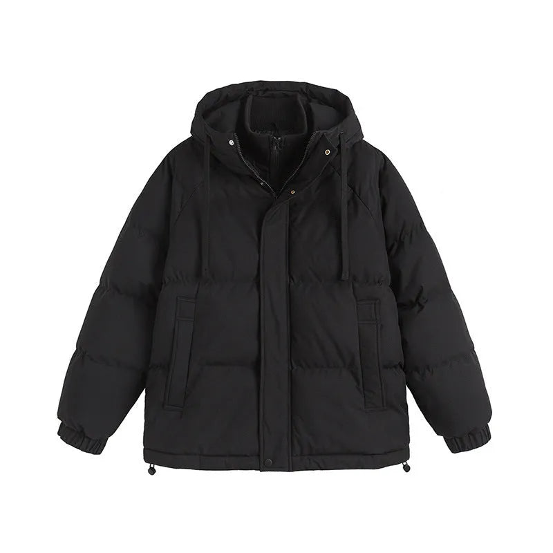 Winter loose fit cotton-padded coat in cardigan style with side seam pockets