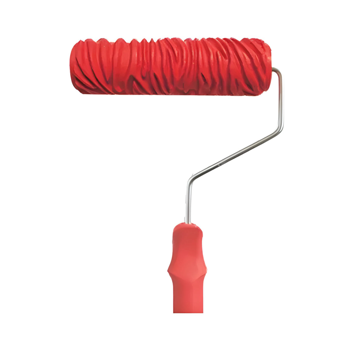 Red 7 inch paint embossing roller with rubber textured pattern surface for creating wall designs
