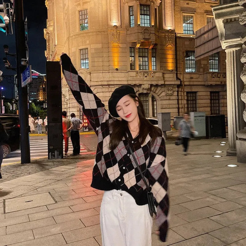 Casual cardigan coat in knitted acrylic fabric showing Japanese Korean style with macaron colour options