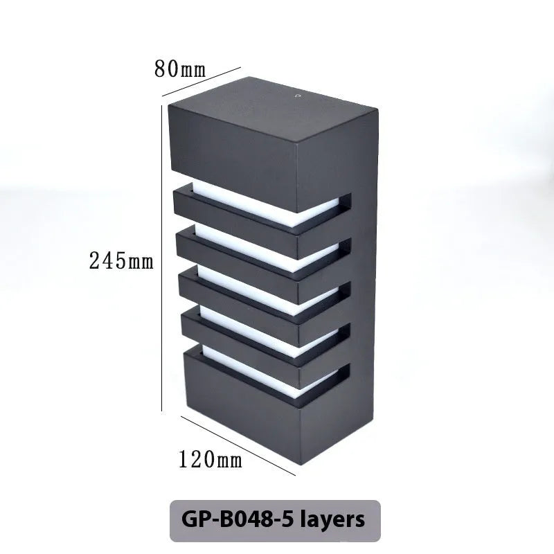 Modern minimalist outdoor wall lamp with aluminium alloy shell showing five-layer design configuration