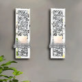 Pair of silver mirror finish glass candle holders with crystal candlestick design for wall hanging