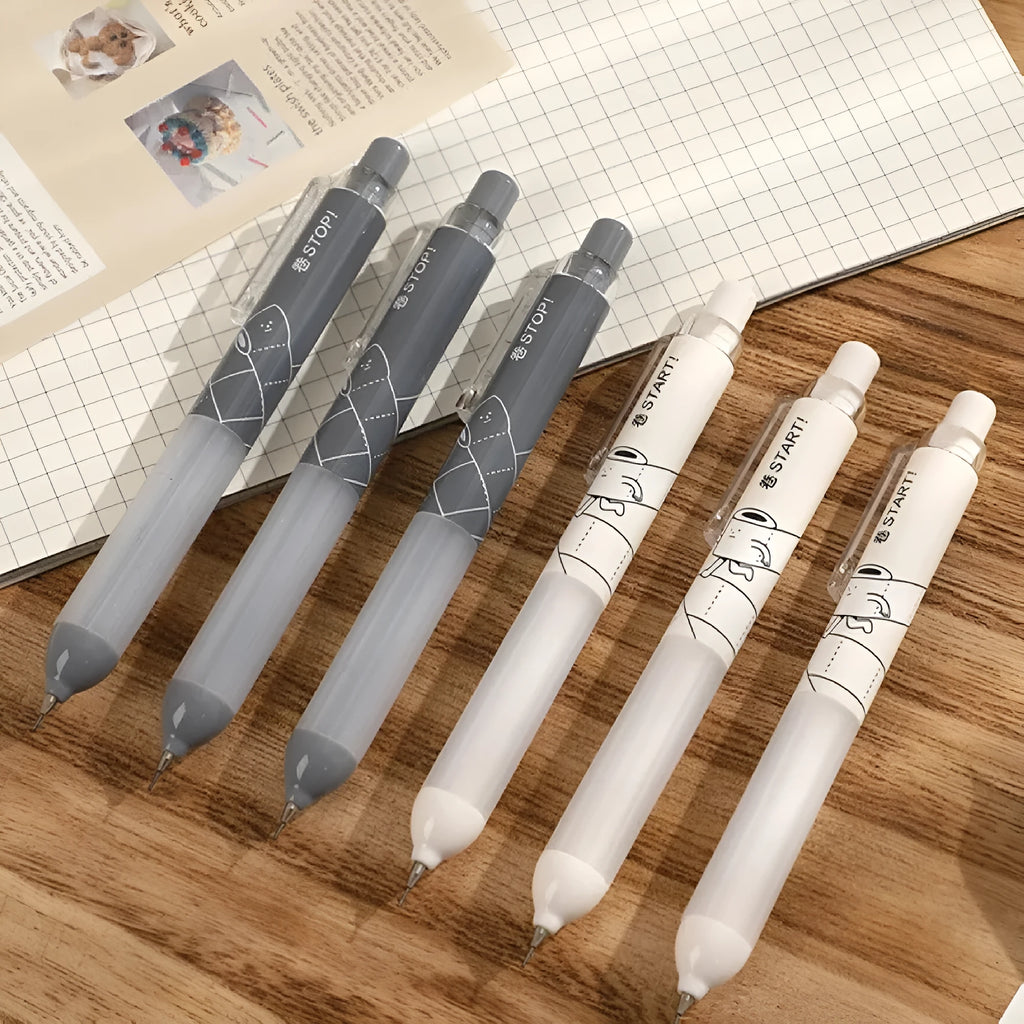 0.5mm automatic pencil with cloud grip design showing black and white colour options