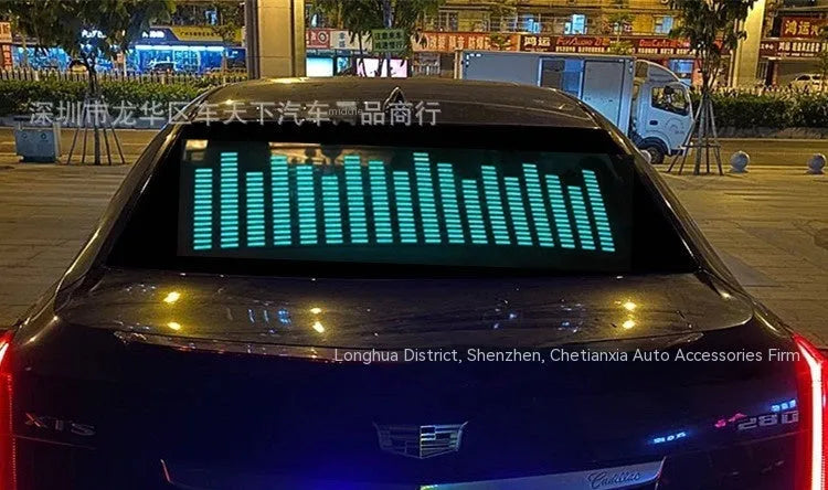 Voice control car rhythm light with 90 by 25cm electroluminescent panel showing music sync patterns