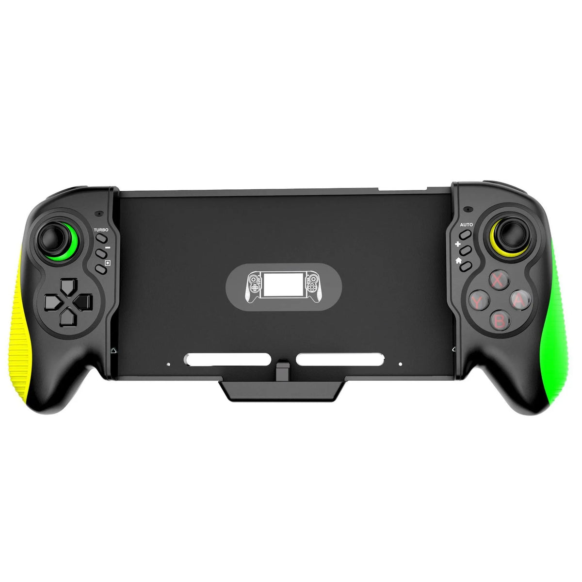 Yellow-green gaming controller with in-line handle design for Nintendo Switch and PC gaming