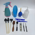 14-piece succulent gardening tool set with watering can, tweezers, mini tools, and transplanting implements