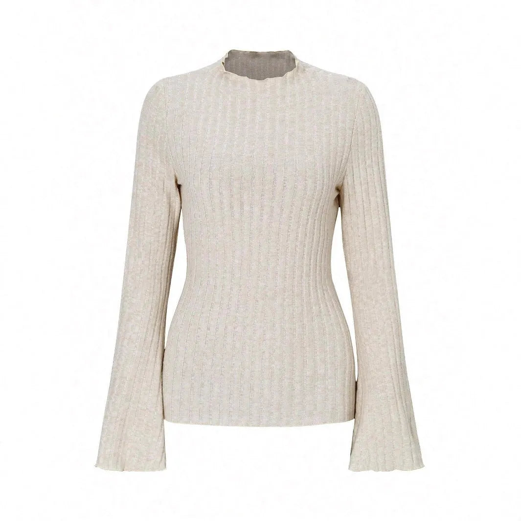 Long sleeve round neck polyester top in black with lantern sleeves, slim fit silhouette