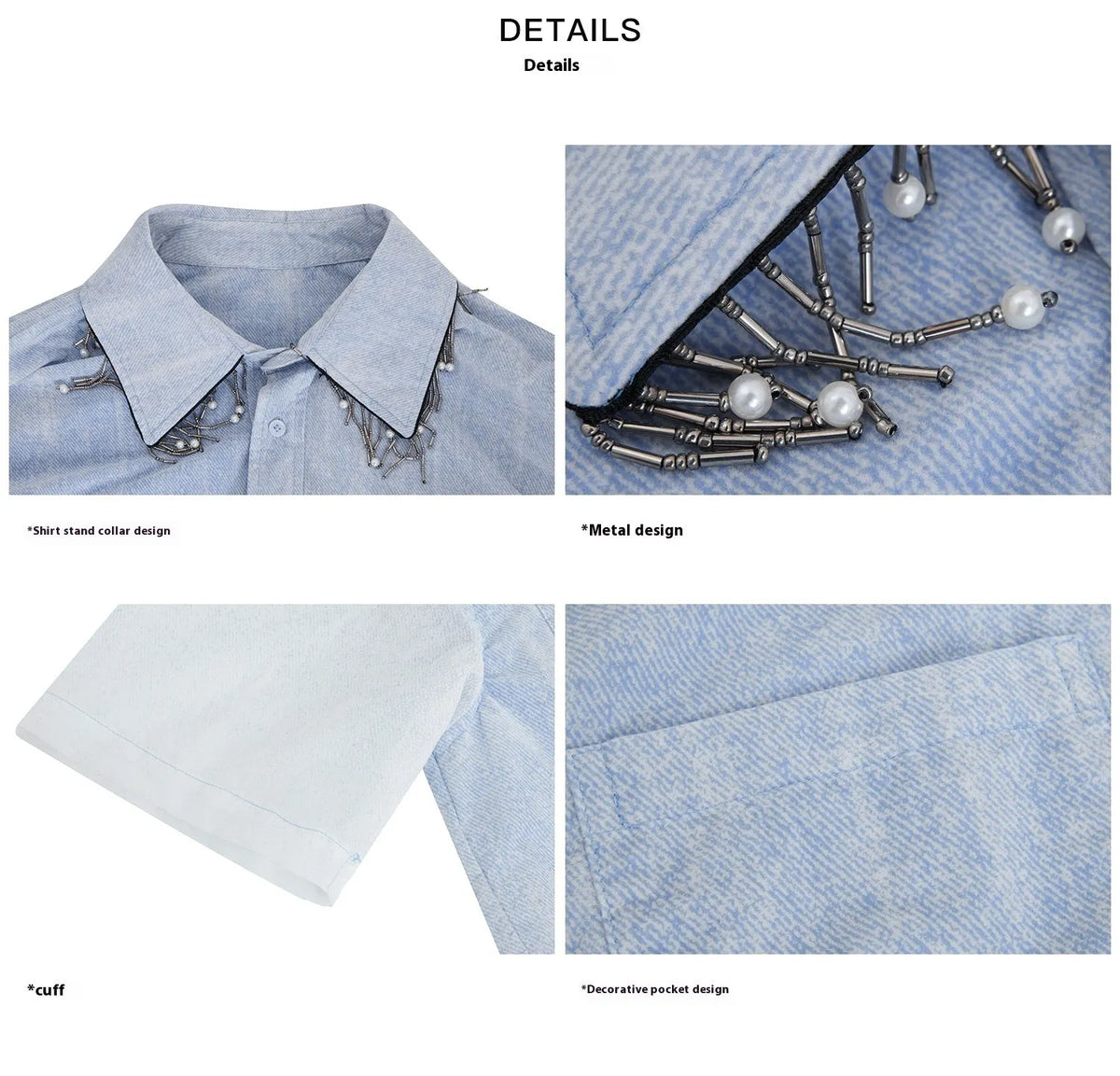 Men's loose fit blue and white gradient short sleeve shirt with quilted design details