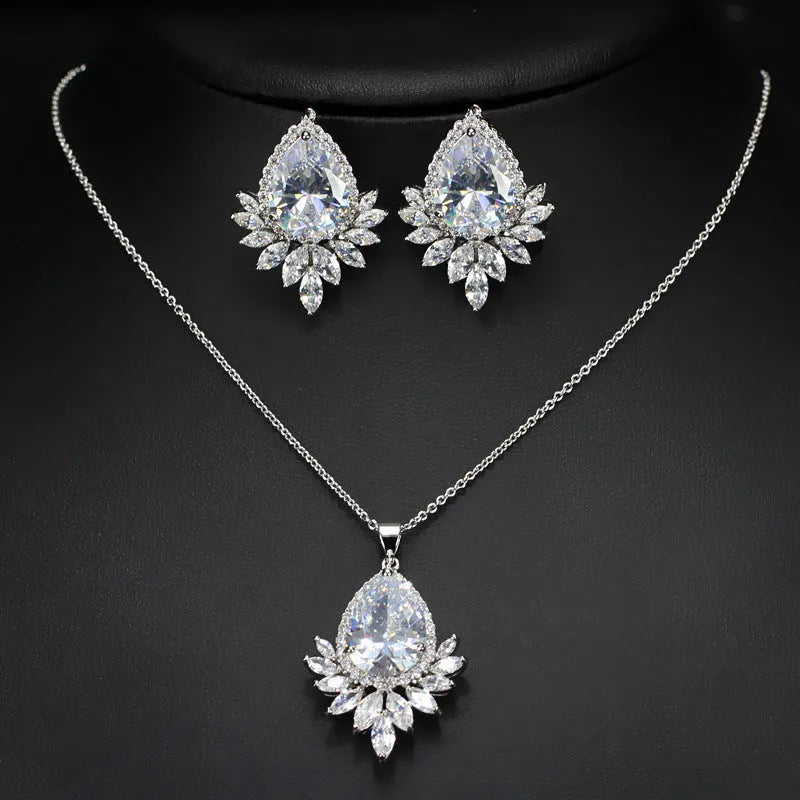 Bridal banquet jewellery set with necklace and earrings in blue, red and white colour options