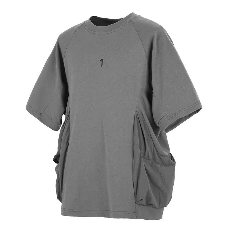 Men's loose cotton t-shirt with two large front pockets in black colour