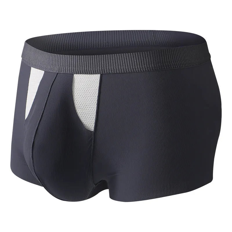 Ice silk sports shorts with double-layer hole bag design in a selection of colours on a white background.