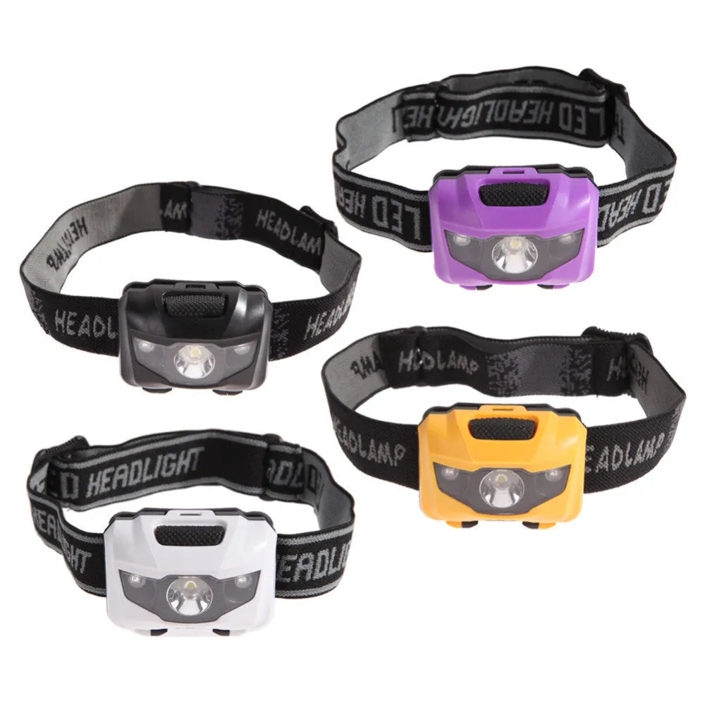 Cat Eye 2 generation waterproof head torch in black, orange, purple, or white with white and red LEDs.