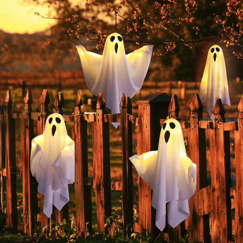 White and orange cloth ghost scream Halloween indoor party lighting with 4.5V button electronics