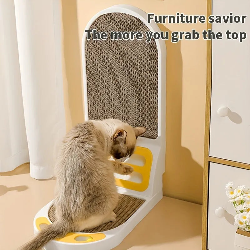 L-shape vertical cat scratching board in grey colour showing thickened scratch-resistant construction