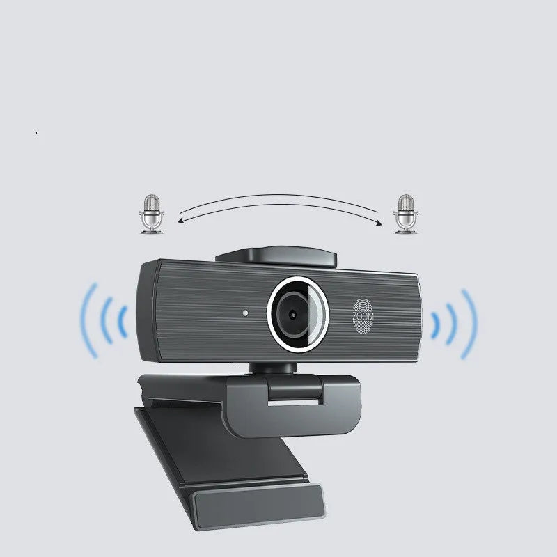 Black 8K UHD USB computer webcam with magnetic privacy cover for video conferencing