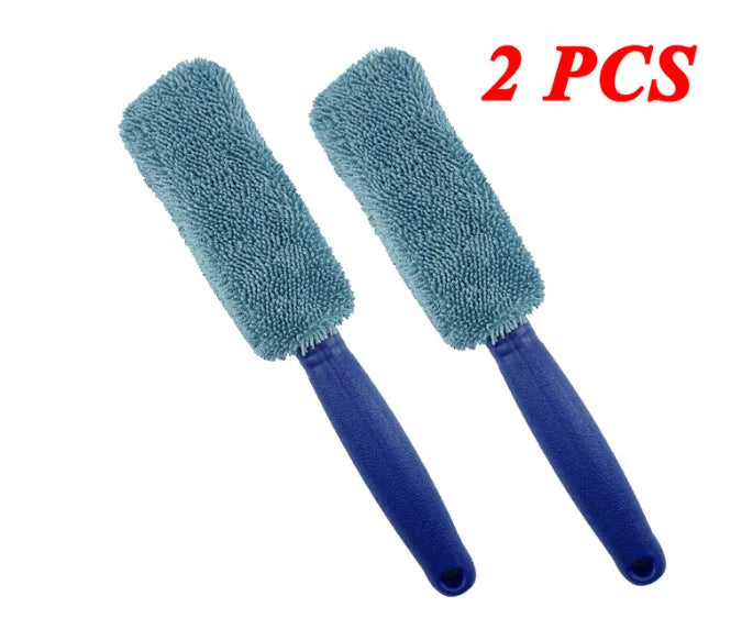 29cm long handle microfiber tyre brush for car wheel cleaning in blue colour