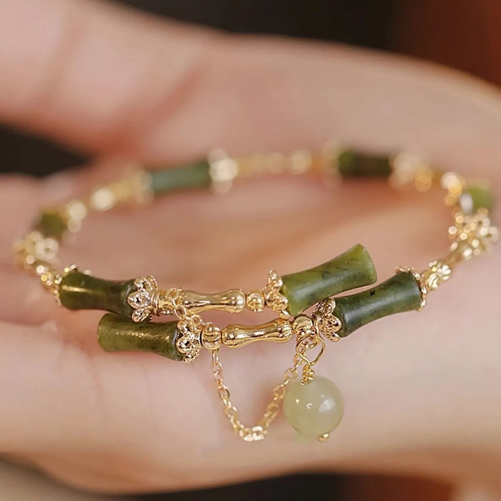 Women's personalised bamboo beaded bracelet with plum wine bamboo joint coloured glaze